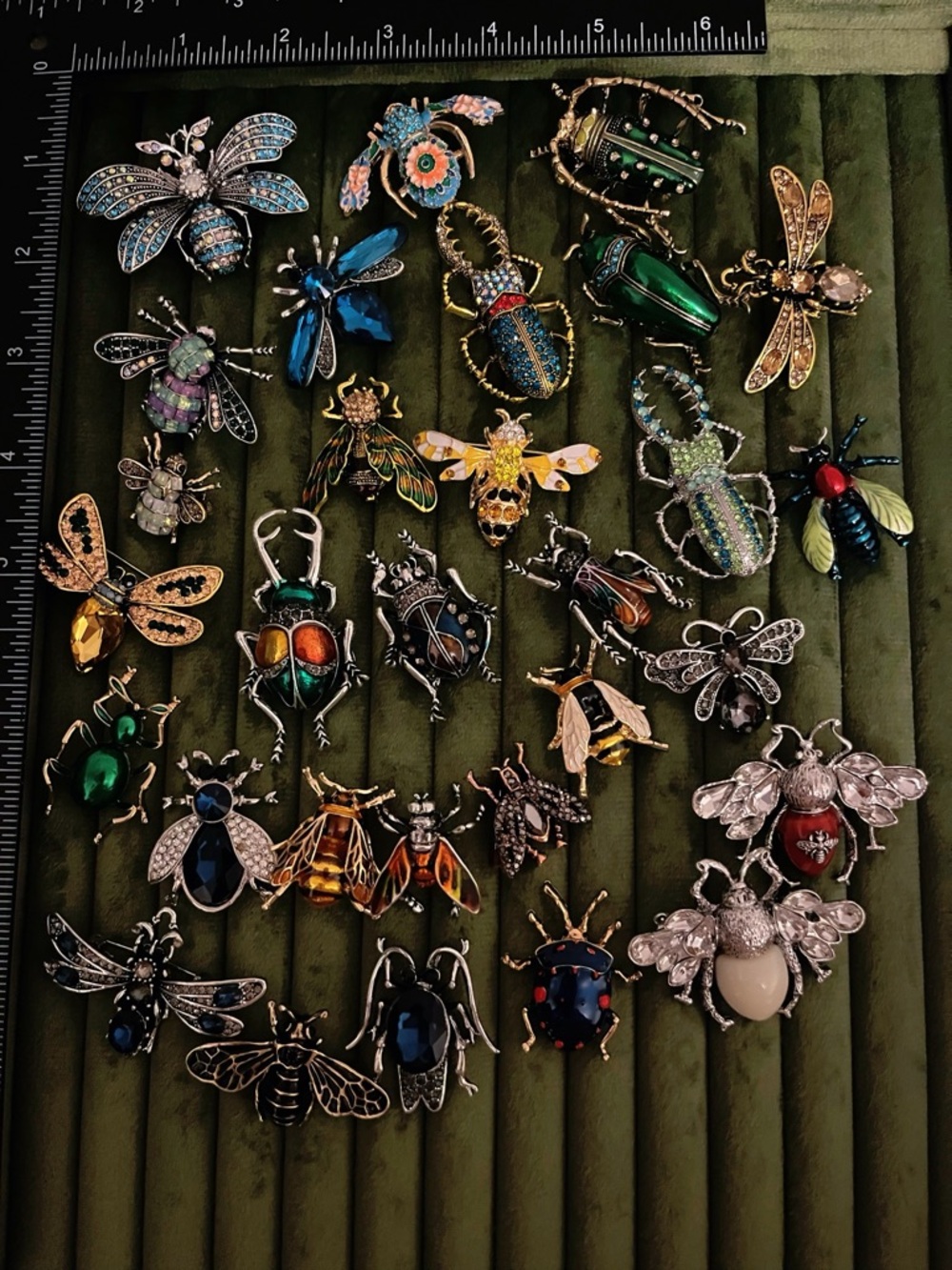 30pc Insect Brooch Lot Beetles Bees Flies Rhinestone Crystal Statement Pins